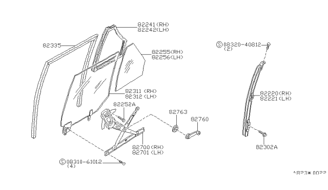 1983 Nissan Pulsar NX Glass-Rear RH Door Window Diagram for 82300-01M00