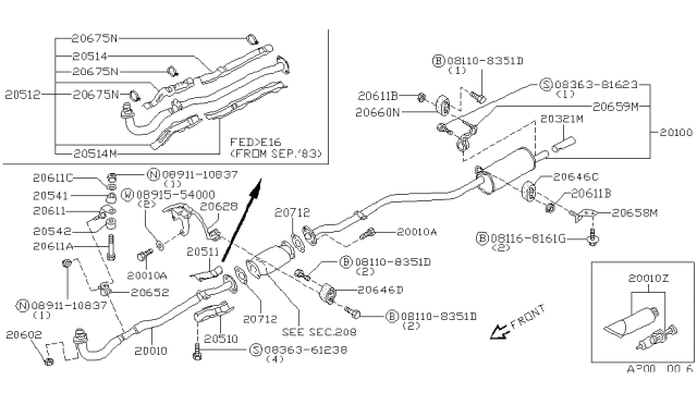 1984 Nissan Pulsar NX Ins Heat Exhaust Upper Diagram for 20515-32A00