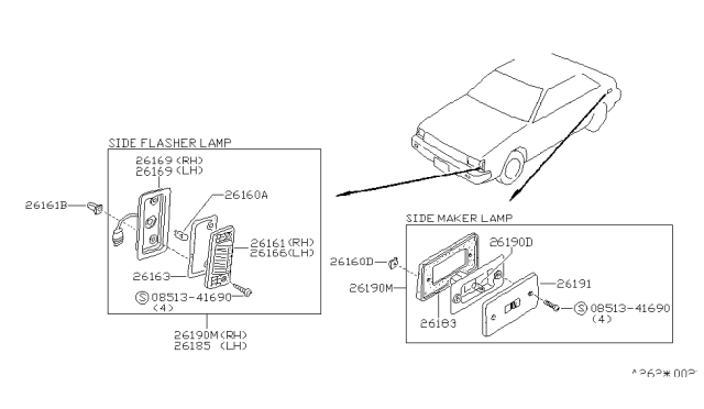 1983 Nissan Pulsar NX PACKNG-Side Mark Diagram for 26193-16M00