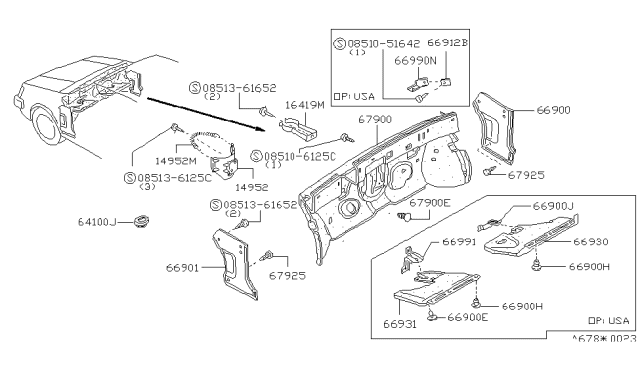 1984 Nissan Pulsar NX Cover-Instrument Side RH Diagram for 68920-16M62