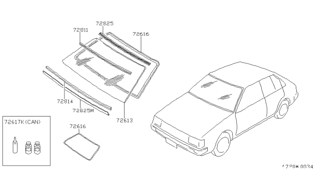 1986 Nissan Pulsar NX Windshield Glass Diagram for 72712-37M00