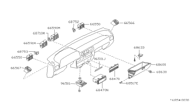 1985 Nissan Pulsar NX ASHTRAY Instrument Diagram for 68800-06M04