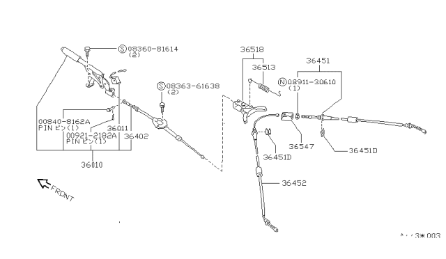 1983 Nissan Pulsar NX Cable-Brake Rear RH Diagram for 36530-09A02