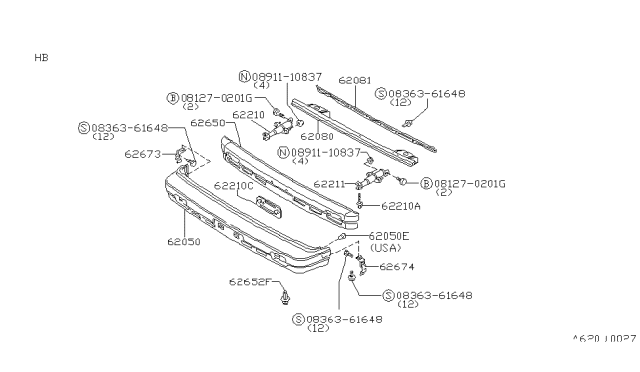 1984 Nissan Pulsar NX Front Bumper Diagram 2