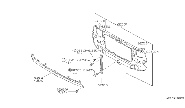 1985 Nissan Pulsar NX Support-Radiator Core Diagram for 62530-04A00