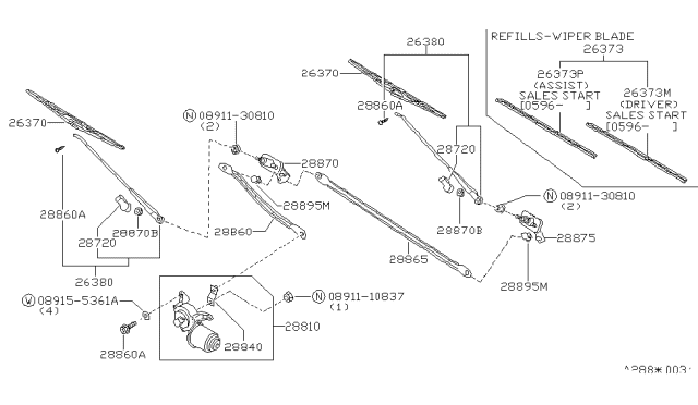 1985 Nissan Pulsar NX Pivot WIPER NO.1 Diagram for 28850-01M60