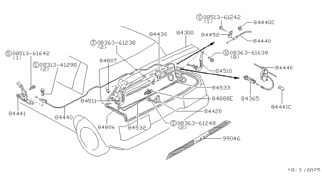 1986 Nissan Pulsar NX Trunk Lid & Fitting Diagram