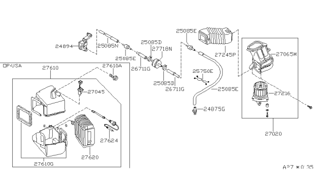 1984 Nissan Pulsar NX EVAPORATOR Wo Ev Diagram for 27280-14A05