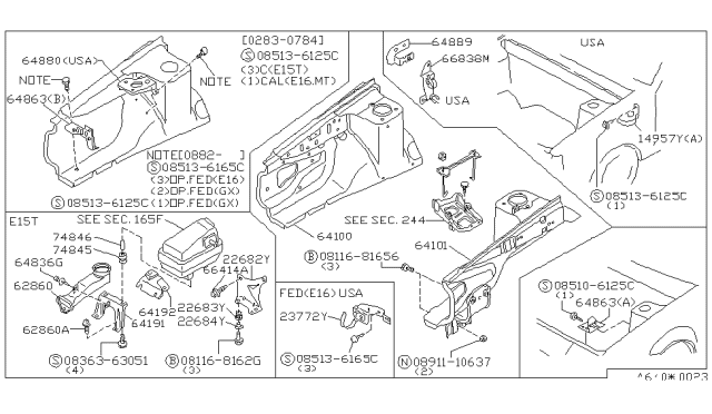 1985 Nissan Pulsar NX Harness Connector Bracket Diagram for 64889-36A10