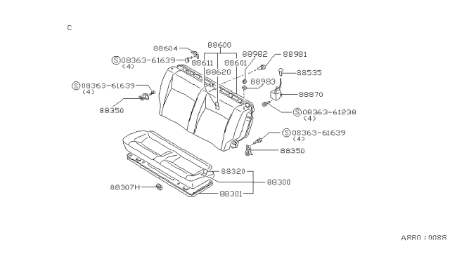 1984 Nissan Pulsar NX Plug-Seat Back Diagram for 01658-00332