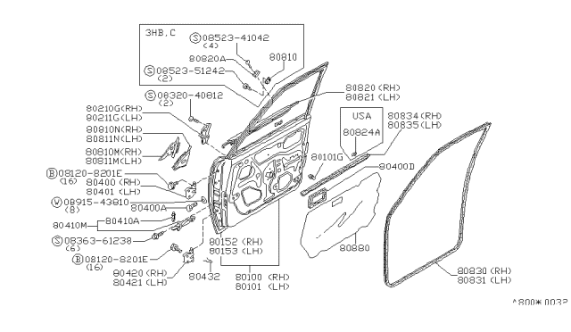1984 Nissan Pulsar NX WEATHERSTRIP Door Front LH Diagram for 80835-26M01