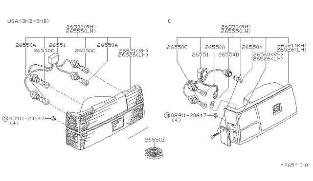 1983 Nissan Pulsar NX Rear Combination Lamp Diagram