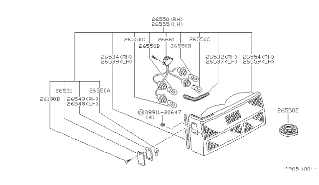 1986 Nissan Pulsar NX Packing Sheet LH Diagram for 26558-01M60