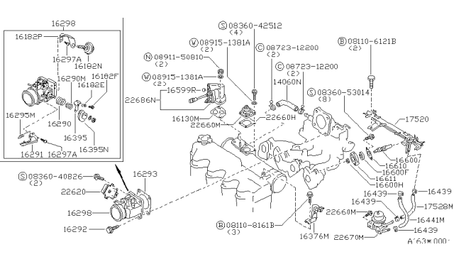 1984 Nissan Pulsar NX Lever Throttle Diagram for 16134-17M01