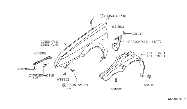 1986 Nissan Pulsar NX Front Fender & Fitting Diagram