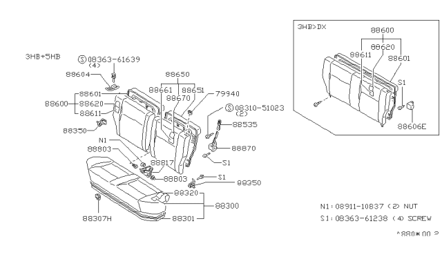 1984 Nissan Pulsar NX Knob Lever Rear Diagram for 88645-31M03