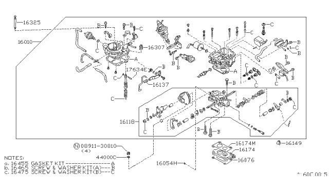 1985 Nissan Pulsar NX Gasket Kit Diagram for 16455-31M11