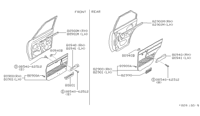 1983 Nissan Pulsar NX Front Door Armrest, Left Blue Diagram for 80941-16M03