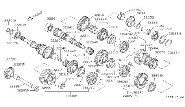 1986 Nissan Pulsar NX Hub 1-2 & Reverse Main Gear Set Diagram for 32600-50A10