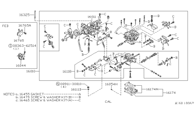 1984 Nissan Pulsar NX Throttle Body Diagram for 16118-34M02