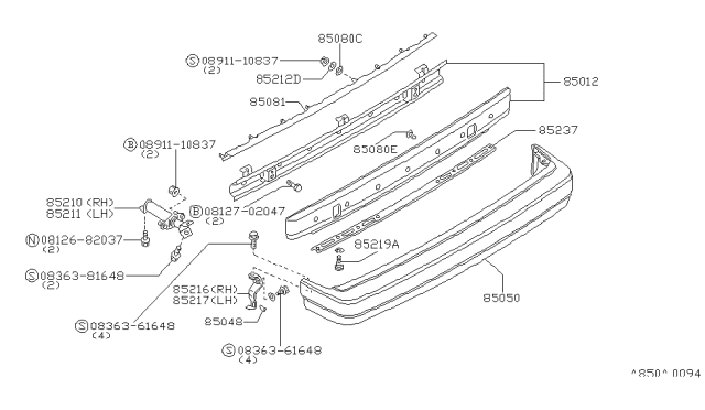 1983 Nissan Pulsar NX Rear Bumper Diagram 2