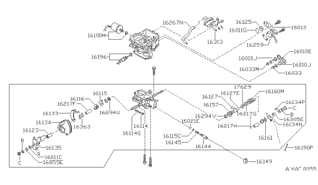 1986 Nissan Pulsar NX Cap Idle Screw Diagram for 16599-33M10