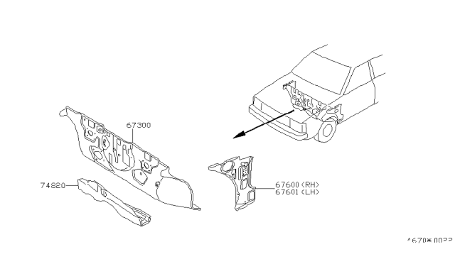 1986 Nissan Pulsar NX Dash Lower Diagram for 67300-06M00