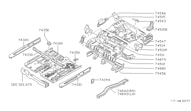 1986 Nissan Pulsar NX Floor Side Trunk Diagram for 74531-01M00