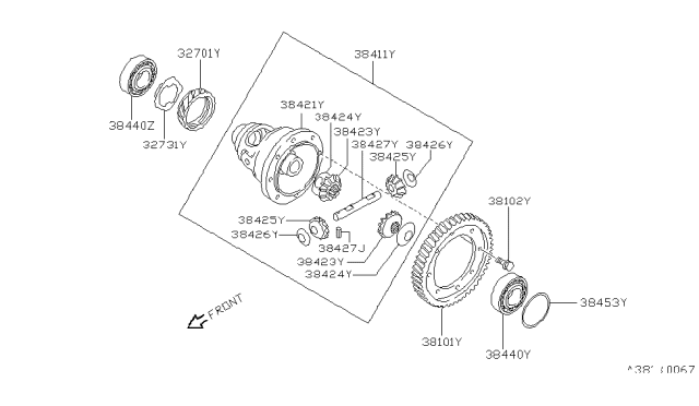 1985 Nissan Pulsar NX Final Drive Gear Diagram for 38101-01X09