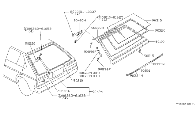 1983 Nissan Pulsar NX WEATHERSTRIP Back Door Window Diagram for 90310-01M00