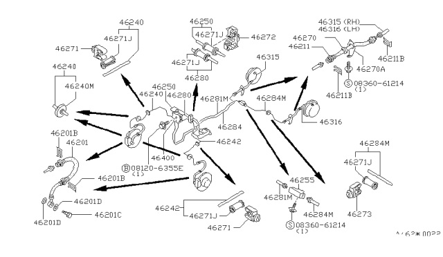 1986 Nissan Pulsar NX Tube Brake Rear LH Diagram for 46316-03A02