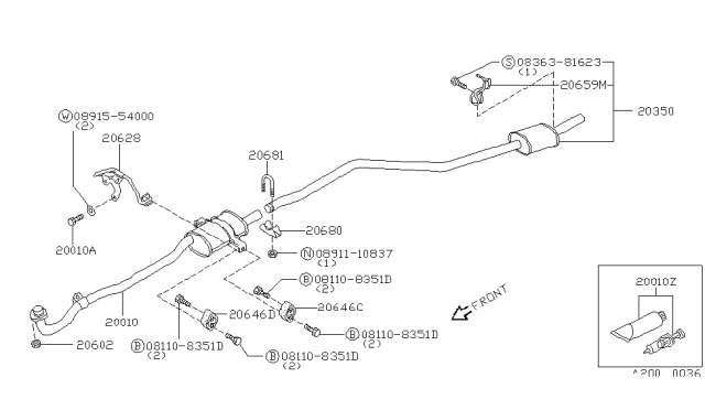 1985 Nissan Pulsar NX Exhaust Tube & Muffler Diagram 1