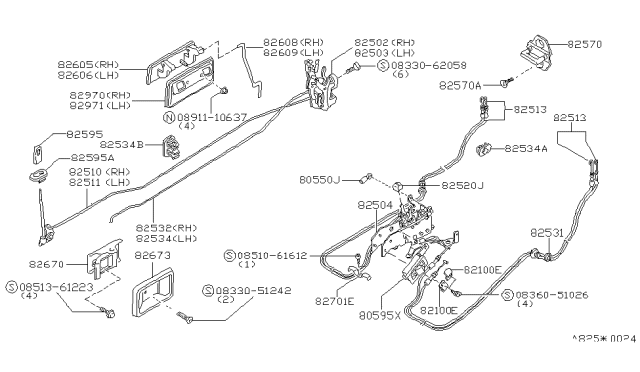 1985 Nissan Pulsar NX Front Driver Side Door Lock Actuators Diagram for 82503-01M10