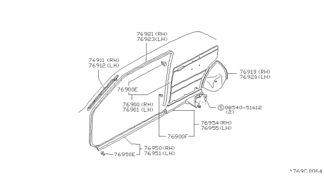 1986 Nissan Pulsar NX WELT Body Side LH Red Diagram for 76922-27M67