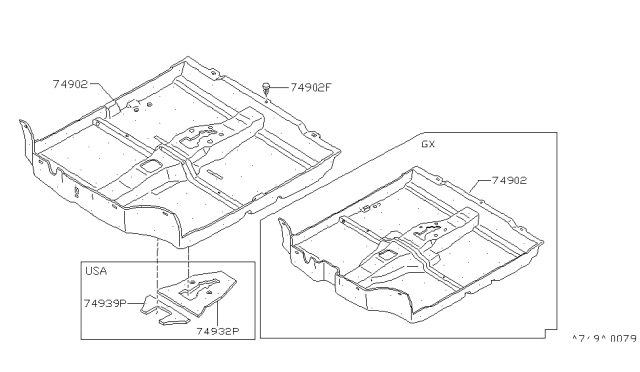 1984 Nissan Pulsar NX Carpet Floor Diagram for 74902-06M07