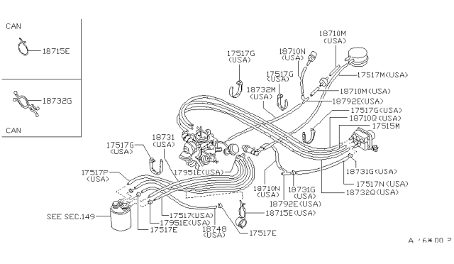 1984 Nissan Pulsar NX Vacuum Hose Diagram for 02141-319Y0