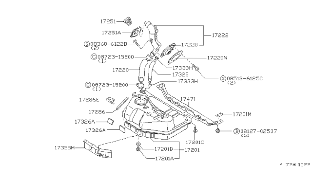 1983 Nissan Pulsar NX Fuel Tank Assembly Diagram for 17202-17M00