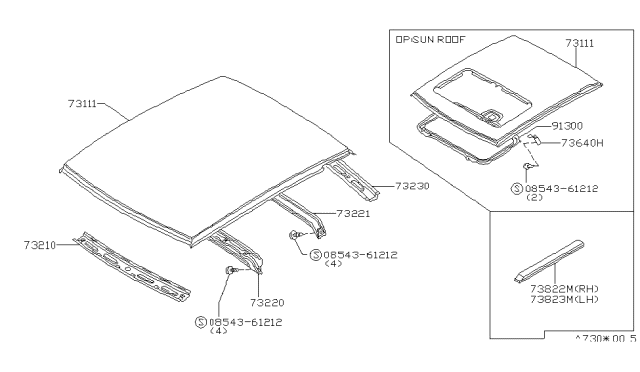 1986 Nissan Pulsar NX Rail Roof Front Diagram for 73214-31M00