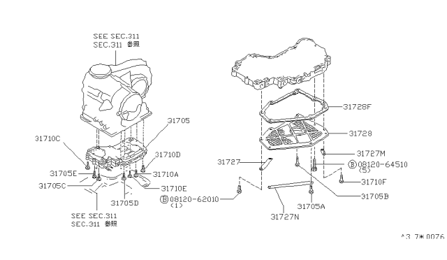 1983 Nissan Pulsar NX Control Valve Assembly Diagram for 31705-11X79