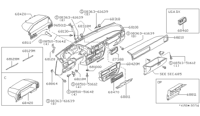 1983 Nissan Pulsar NX Instrument Panel,Pad & Cluster Lid Diagram