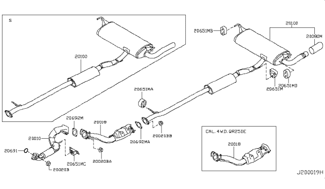 2009 Nissan Rogue Exhaust Tube & Muffler Diagram 4