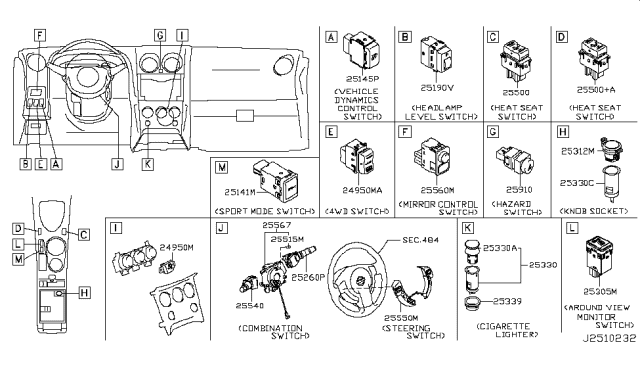 2011 Nissan Rogue Combination Switch Body Diagram for B5567-CM35A
