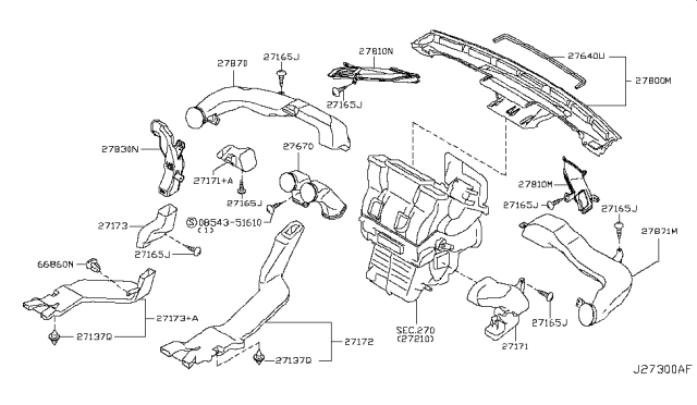 2009 Nissan Rogue Duct-Heater Diagram for 27830-JM02A