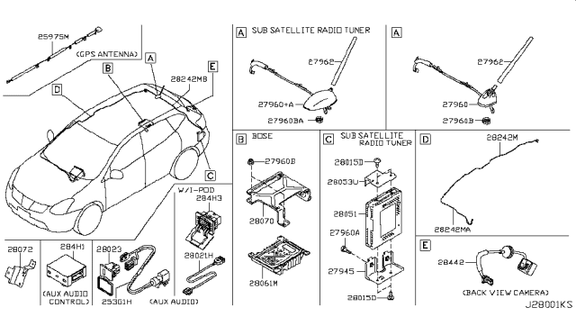 2010 Nissan Rogue Feeder-Antenna Diagram for 28243-JM20A