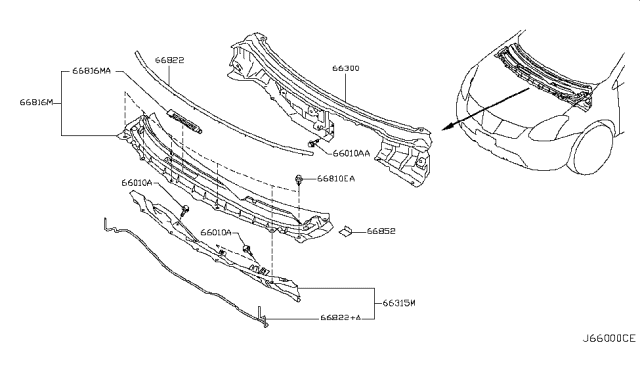 2013 Nissan Rogue Seal-Hood Diagram for 66830-JM00B