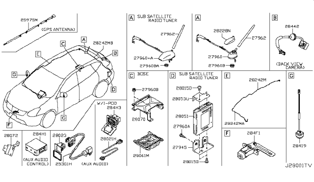 2013 Nissan Rogue Antenna Assembly Diagram for 28208-1VX0A