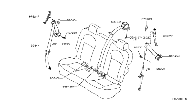 2013 Nissan Rogue Rear Seat Belt Diagram