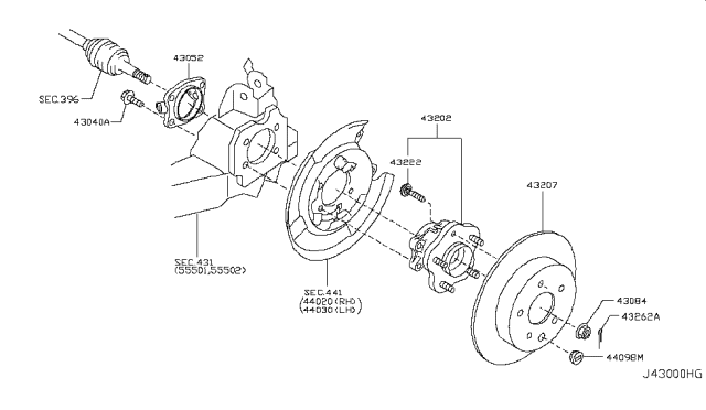 2015 Nissan Rogue Hub Assembly Rear Diagram for 43202-JE21A