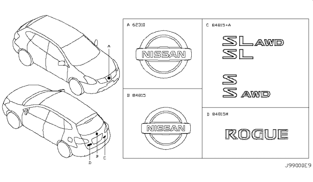 2011 Nissan Rogue Emblem & Name Label Diagram 2
