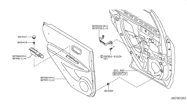 2013 Nissan Rogue Rear Door Trimming Diagram